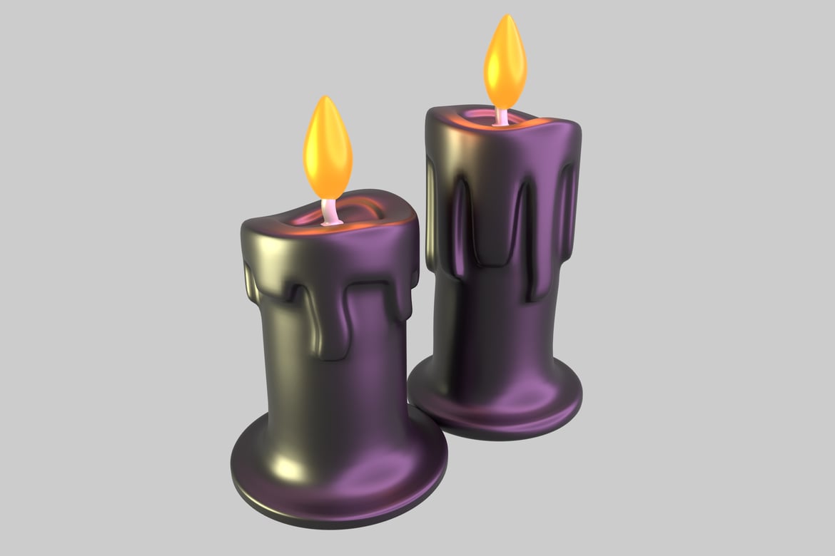 Download Two decorative candles with melted wax. 3D Model