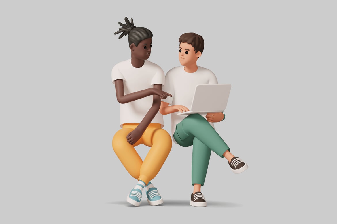 Download Two men discussing a laptop. 3D Model