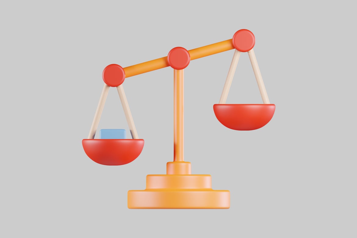 Download Two-pan balance scale with red bowls and orange beam. 3D Model