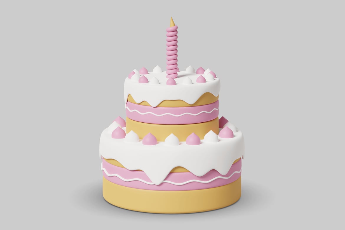 Download Two-tiered yellow cake with pink and white meringue decorations 3D Model