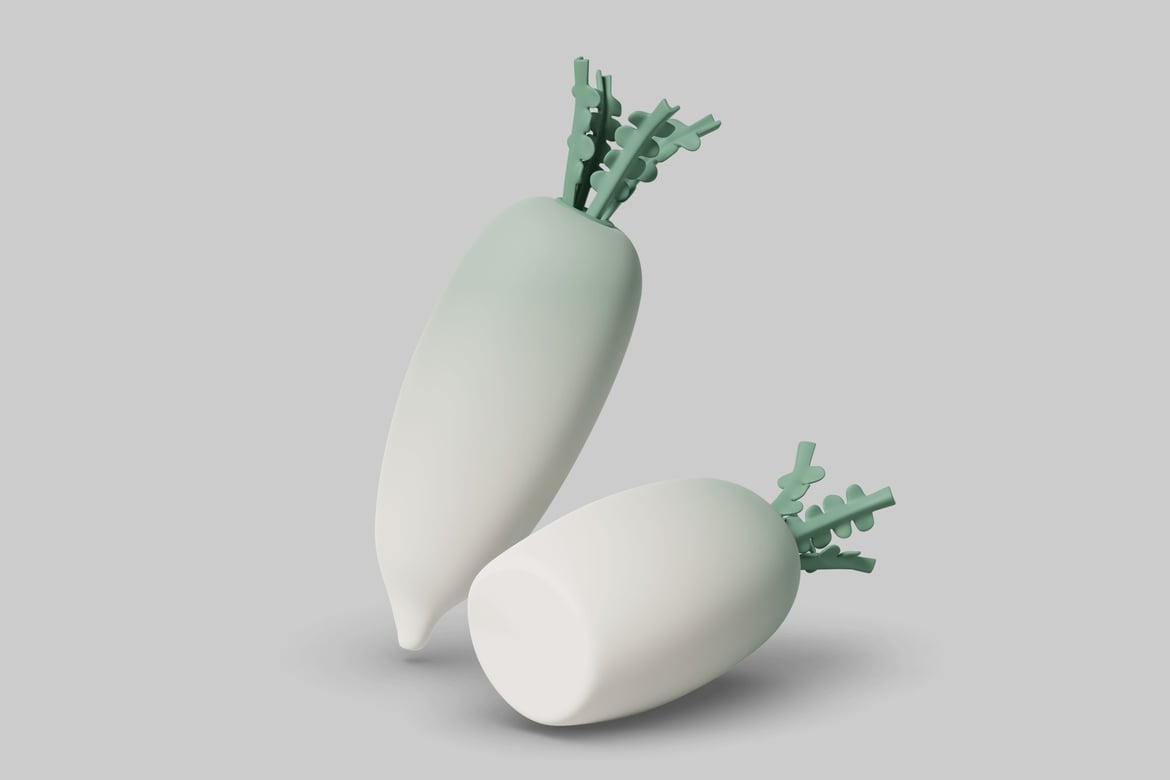 Download Two white vegetables with green stems. 3D Model