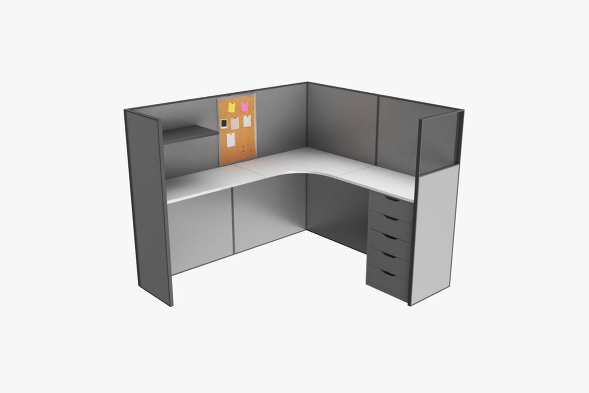 Download U-Shaped Cubicle with Integrated Desk and Bulletin Board 3D Model