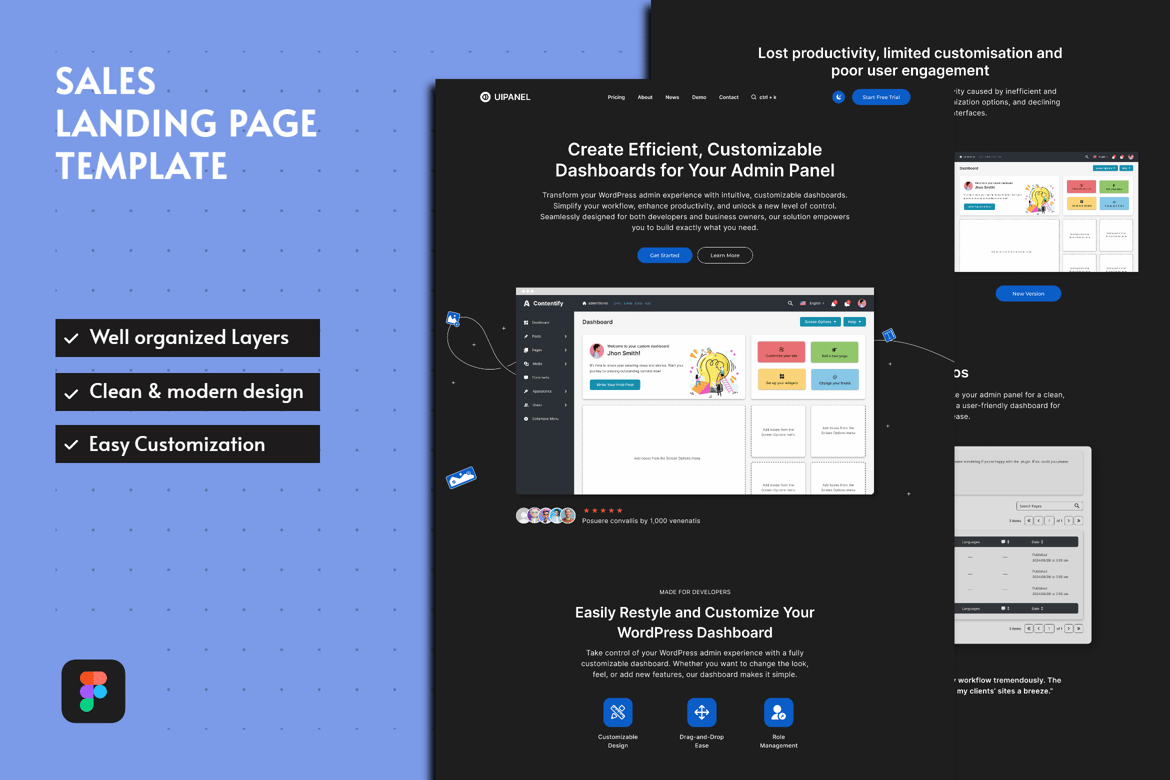 Download UIPanel - Sales Landing Page Template Figma Design