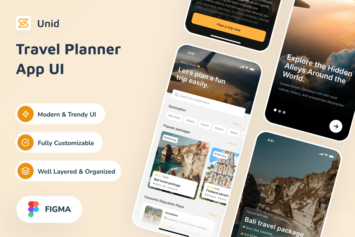 Download Unid - Travel Planner App UI Figma Design