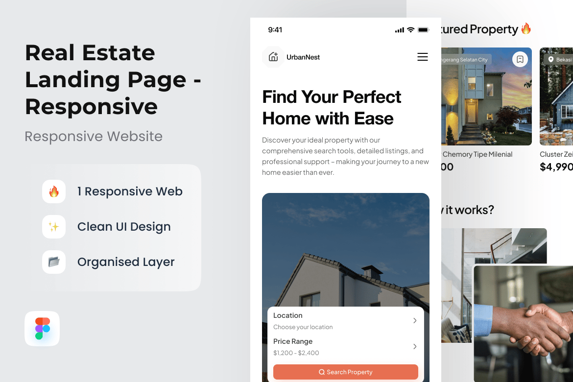 Download UrbanNest - Real Estate Landing Page - Responsive Figma Design