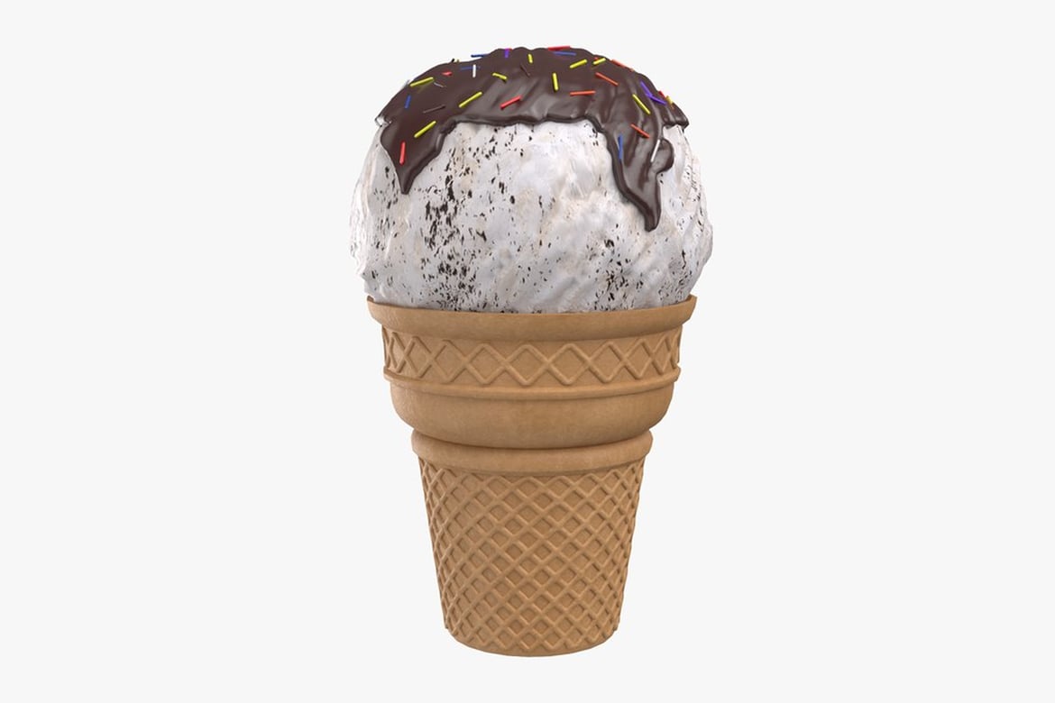 Download Vanilla Ice Cream Cone with Chocolate Drizzle and Sprinkles 3D Model