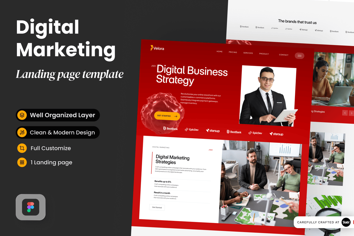 Download Velora - Digital Marketing Consultant Landing Page Figma Design