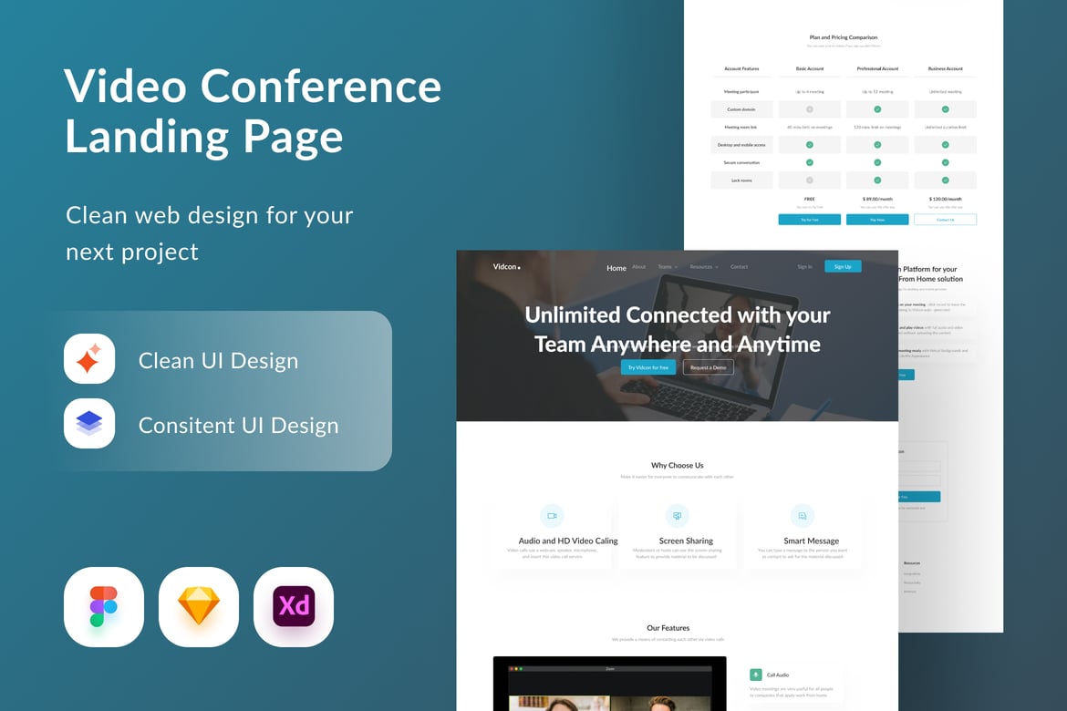 Download Video Conference Landing Page Figma Design