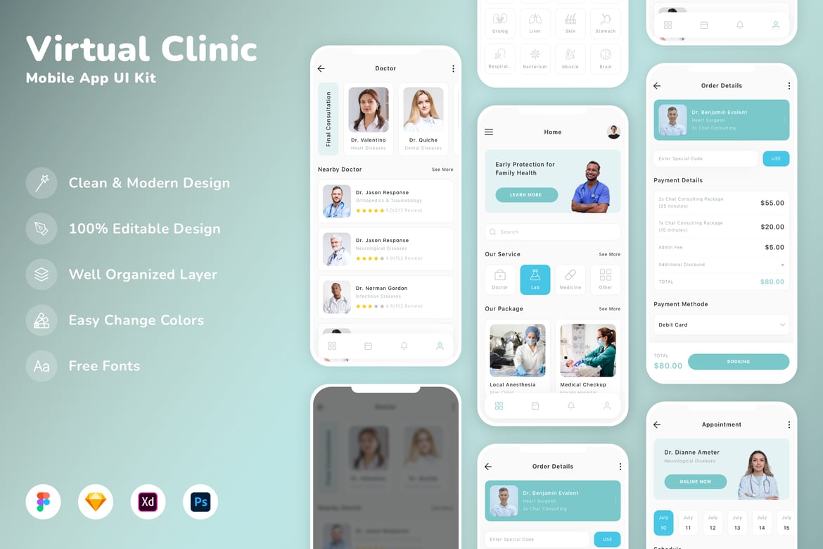 Download Virtual Clinic Mobile App UI Kit Figma Design