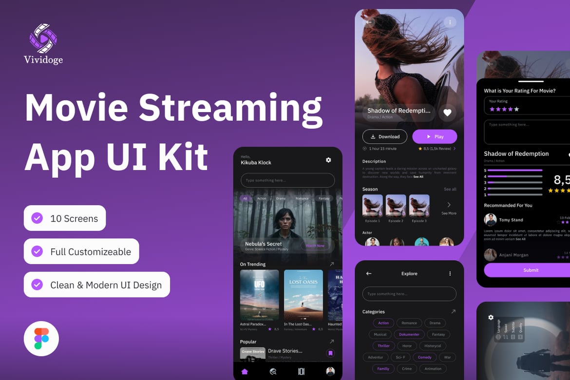 Download Vividoge - Movie Streaming Mobile App Figma Design
