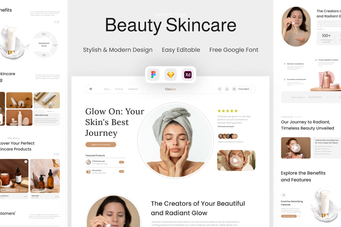 Download Viviere - Beauty Skincare Landing Page Figma Design