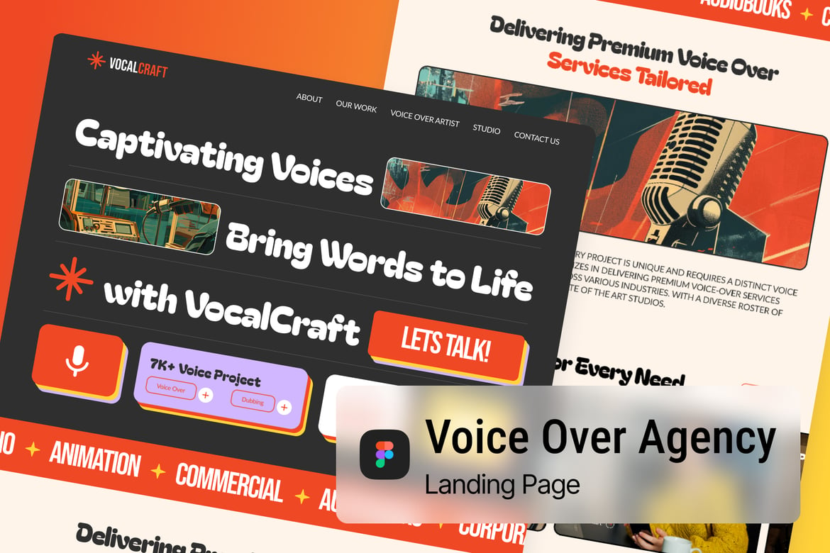 Download Voice Over Agency Landing Page Figma Design