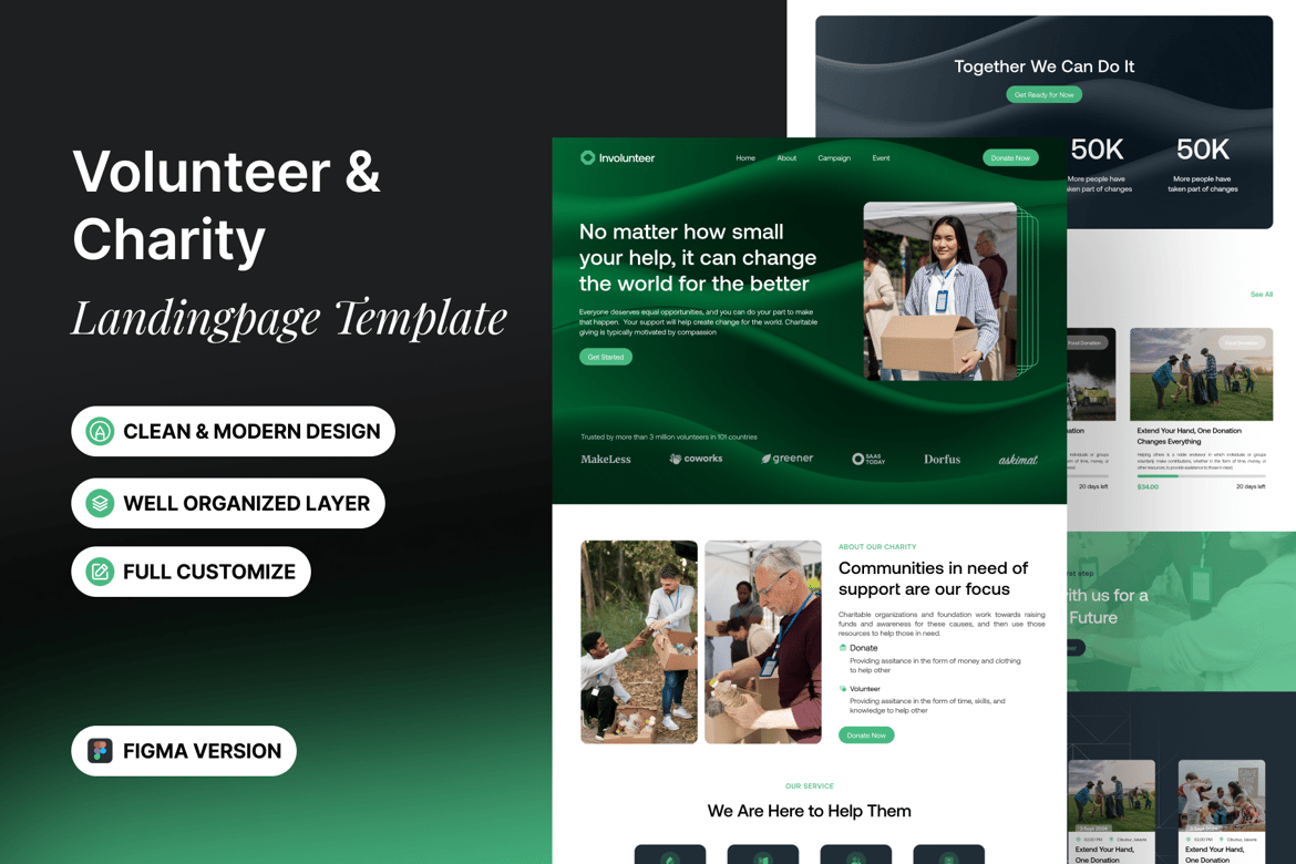 Download Volunteer & Charity - Landing Page Figma Design