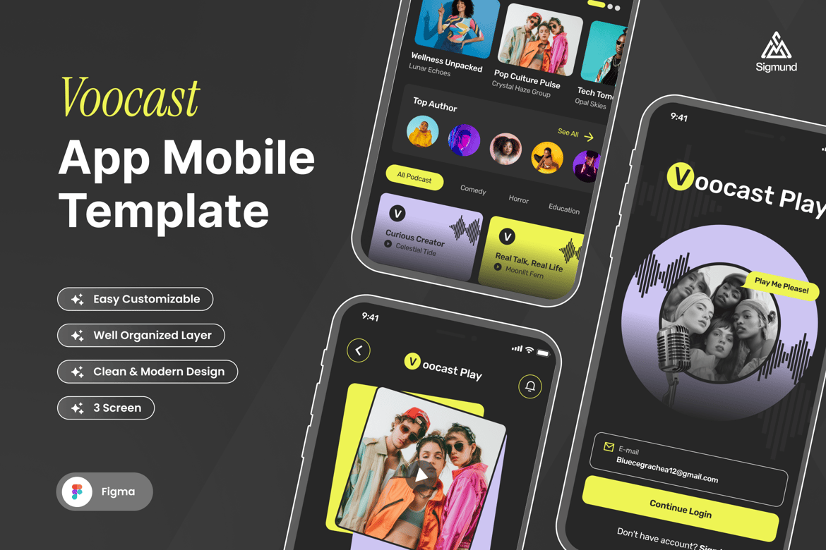 Download Voocast - Podcast App Mobile UI Kits Figma Design