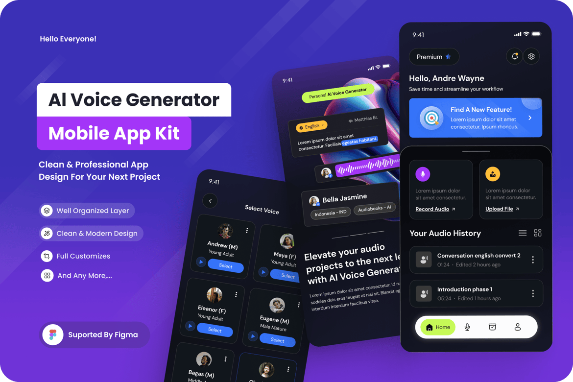 Download VoxCraft - AI Voice Generator Apps Figma Design