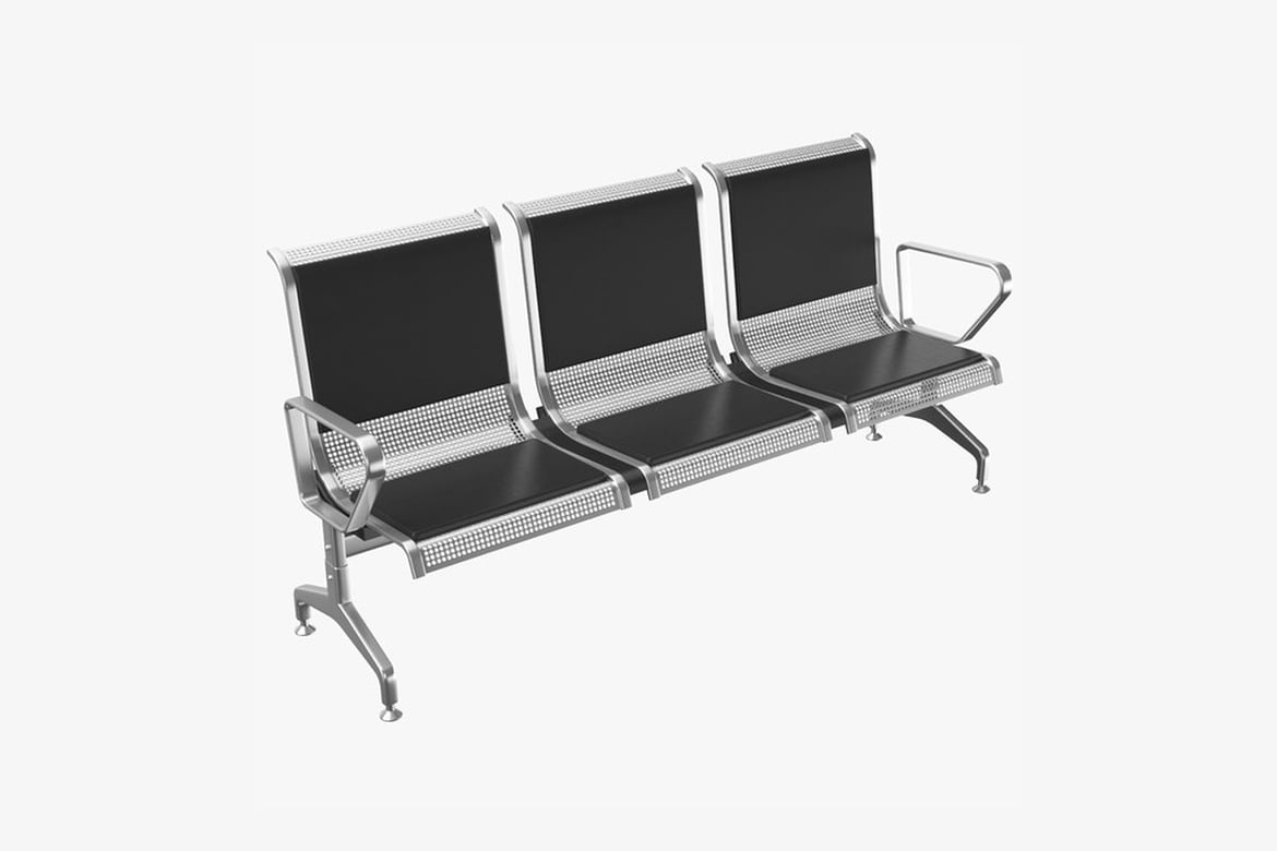 Download Waiting Chair, Perforated Metal Bench with Black Cushions 3D Model