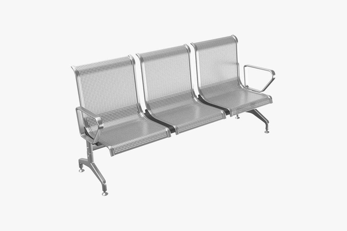 Download Waiting Chairs, Perforated Metal Bench with Three Seats 3D Model