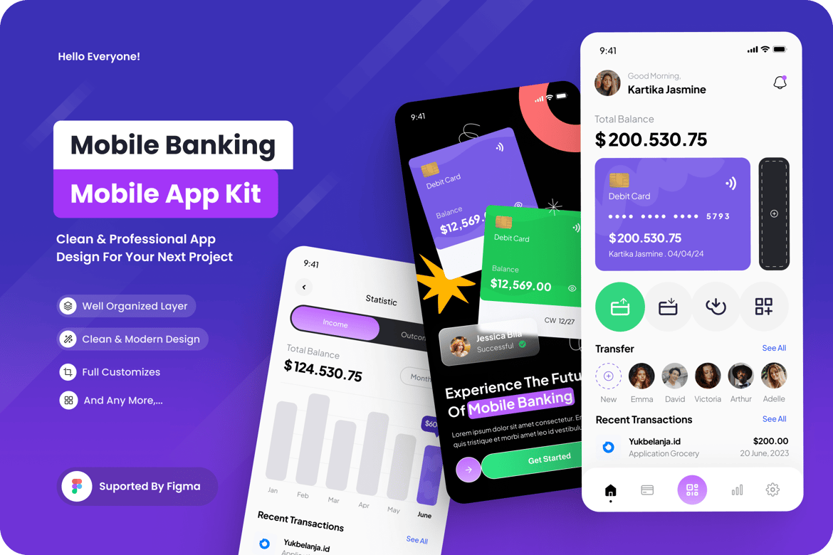 Download WalletWave - Mobile Banking Mobile Apps Figma Design