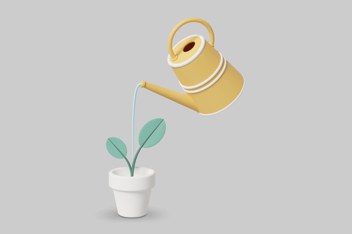 Download Watering can pouring water on a potted plant 3D Model