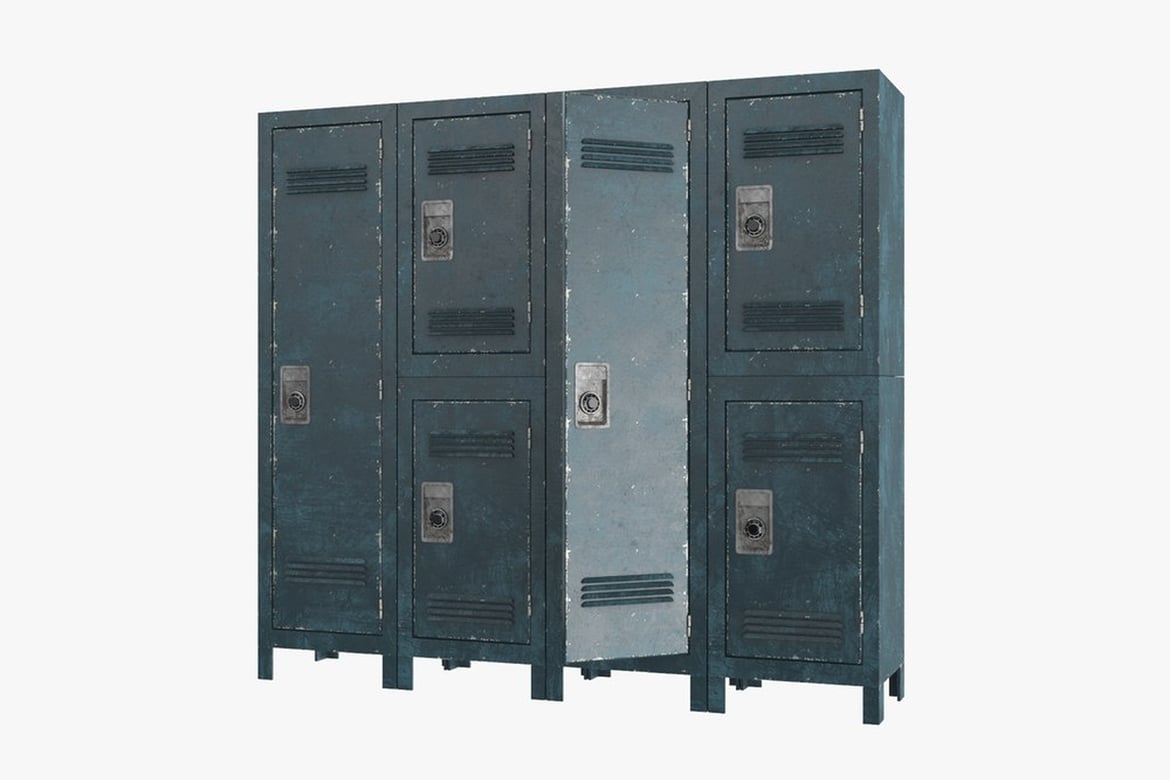 Download Weathered Blue-Gray Lockers with Combination Locks 3D Model