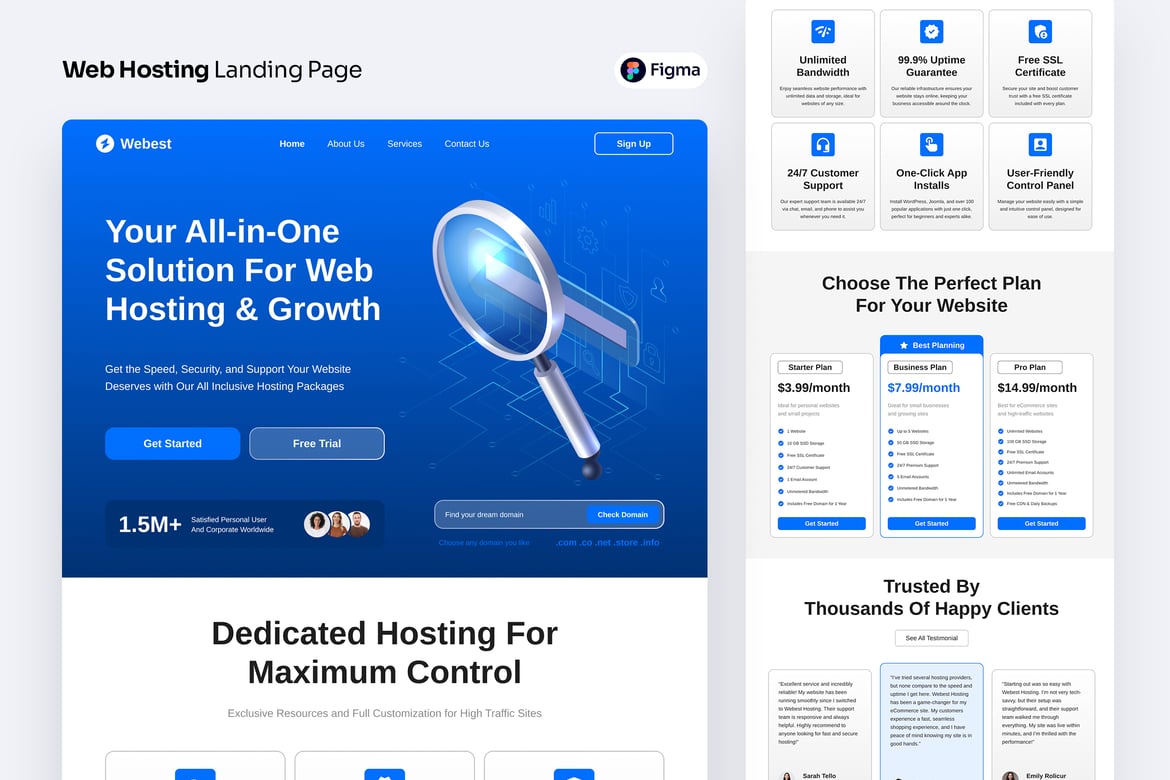 Download Web Hosting Landing Page Template Figma Design