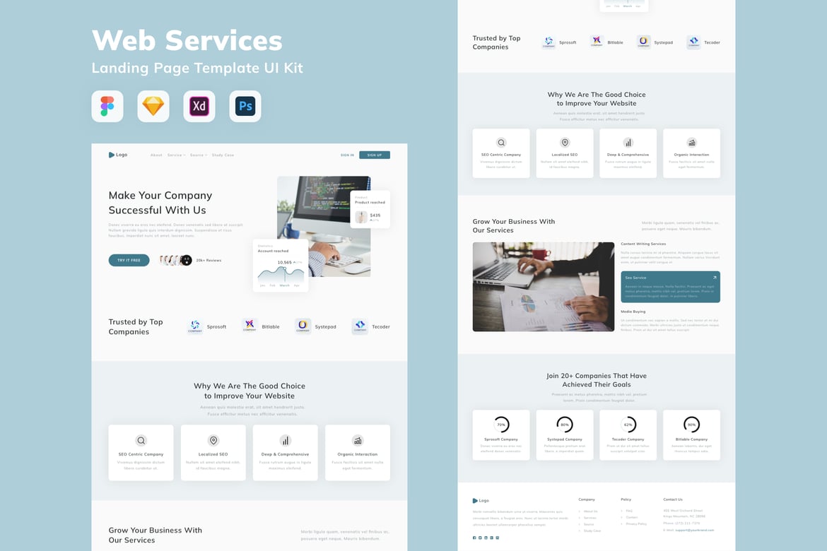 Download Web Services Landing Page Template UI Kit Figma Design