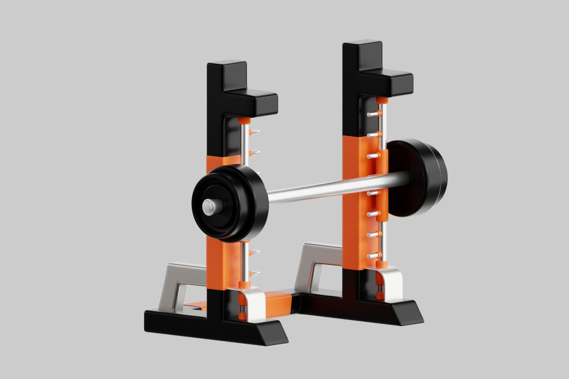 Download Weightlifting machine with silver weights and black and orange accents 3D Model