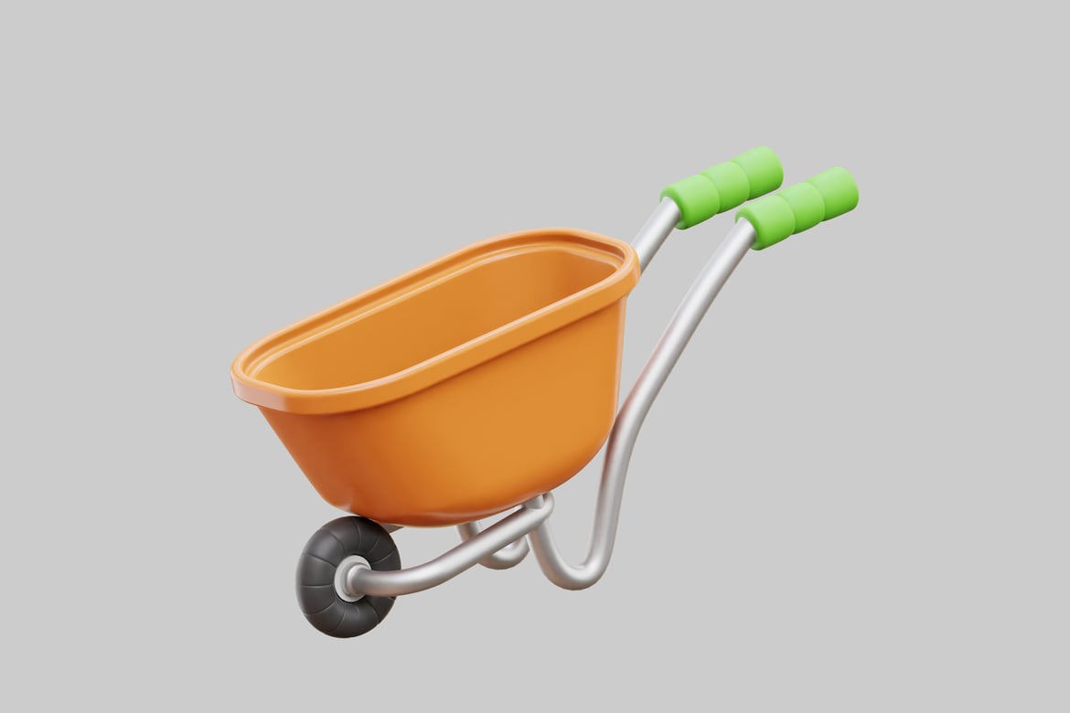 Download Wheelbarrow with vibrant orange bucket and sturdy silver frame 3D Model