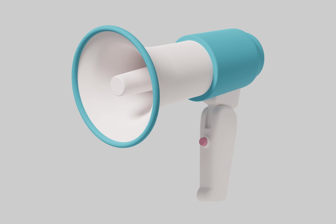 Download White and blue megaphone. 3D Model