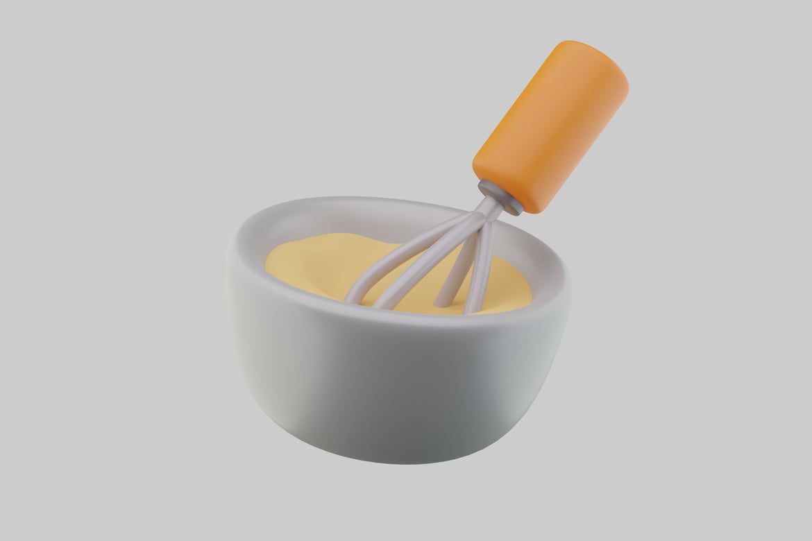 Download White bowl with yellow liquid and whisk 3D Model