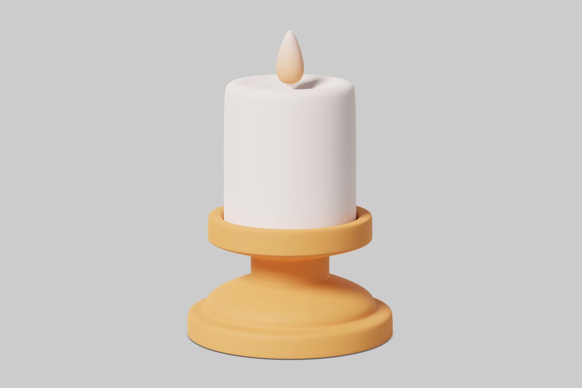 Download White candle on yellow base. 3D Model