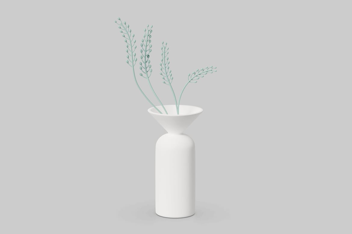 Download White ceramic vase with three light green stems 3D Model