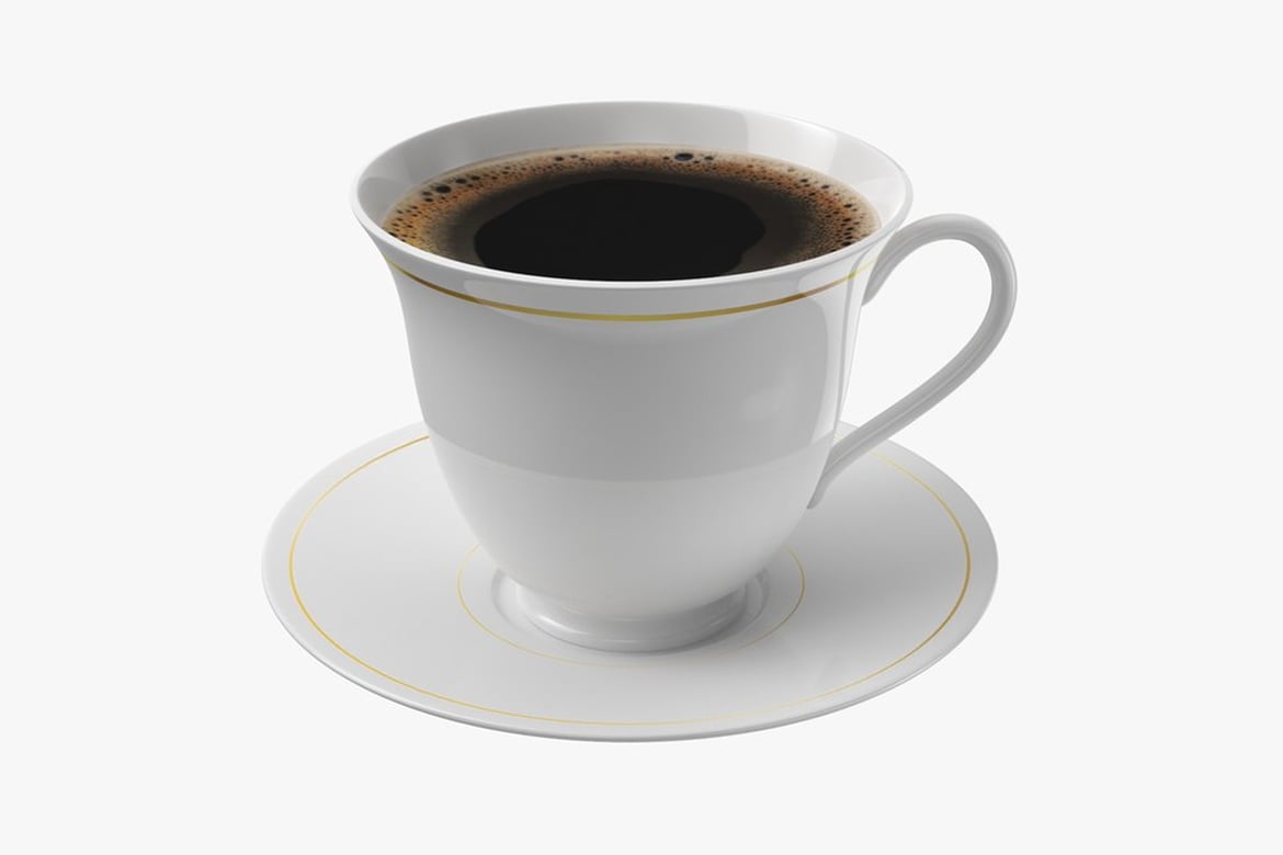 Download White Coffee Cup and Saucer with Gold Trim 3D Model