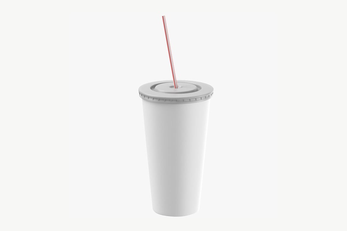 Download White Disposable Cup with Striped Straw and Lid 3D Model