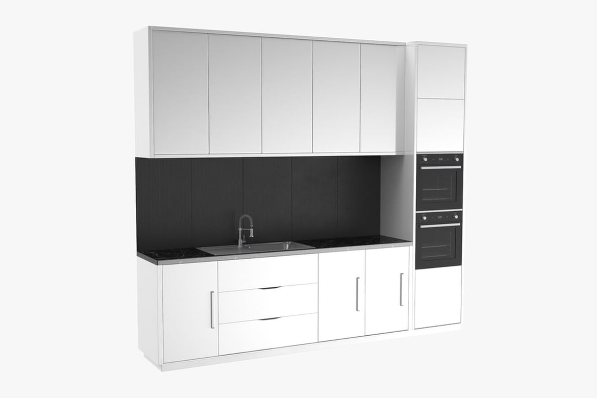 Download White Kitchen with Black Countertops and Backsplash 3D Model