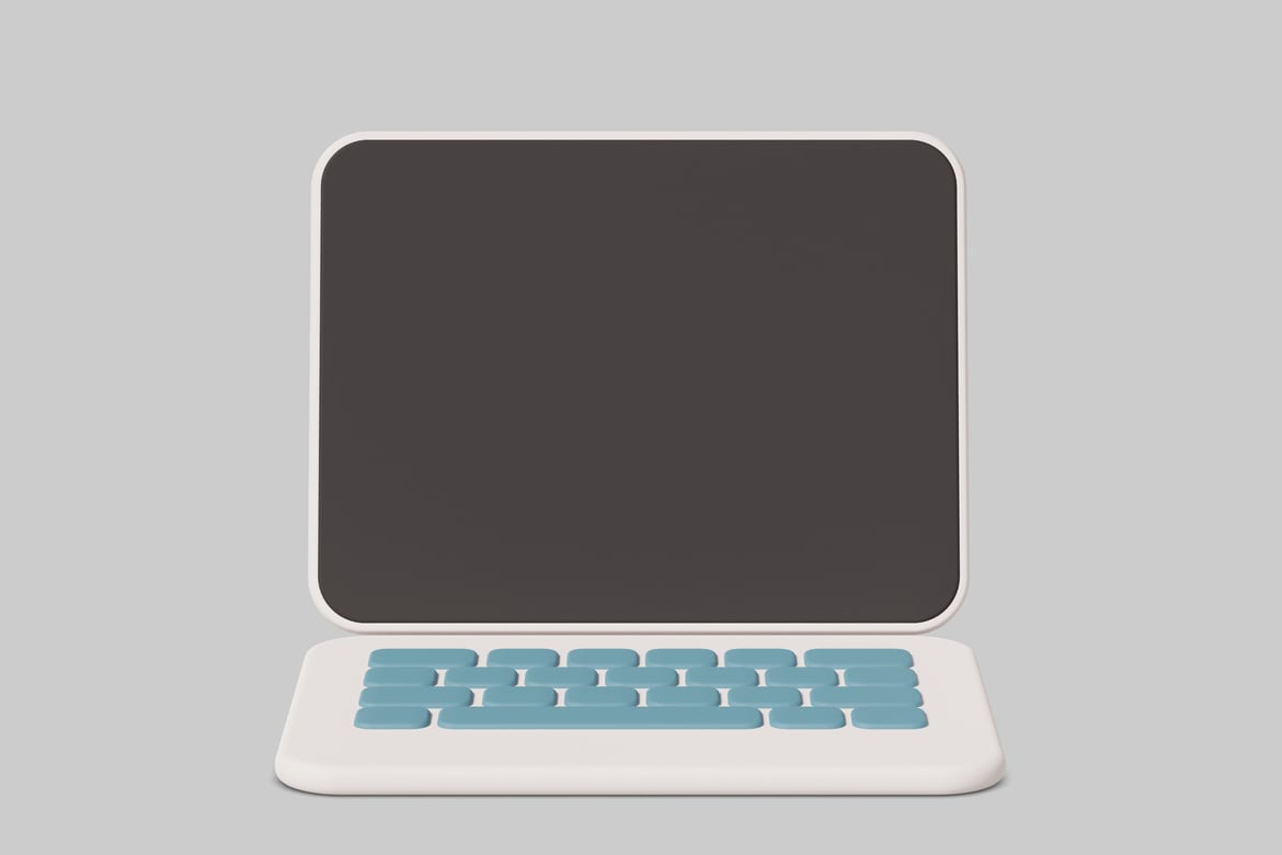 Download White laptop with black screen and blue keys 3D Model