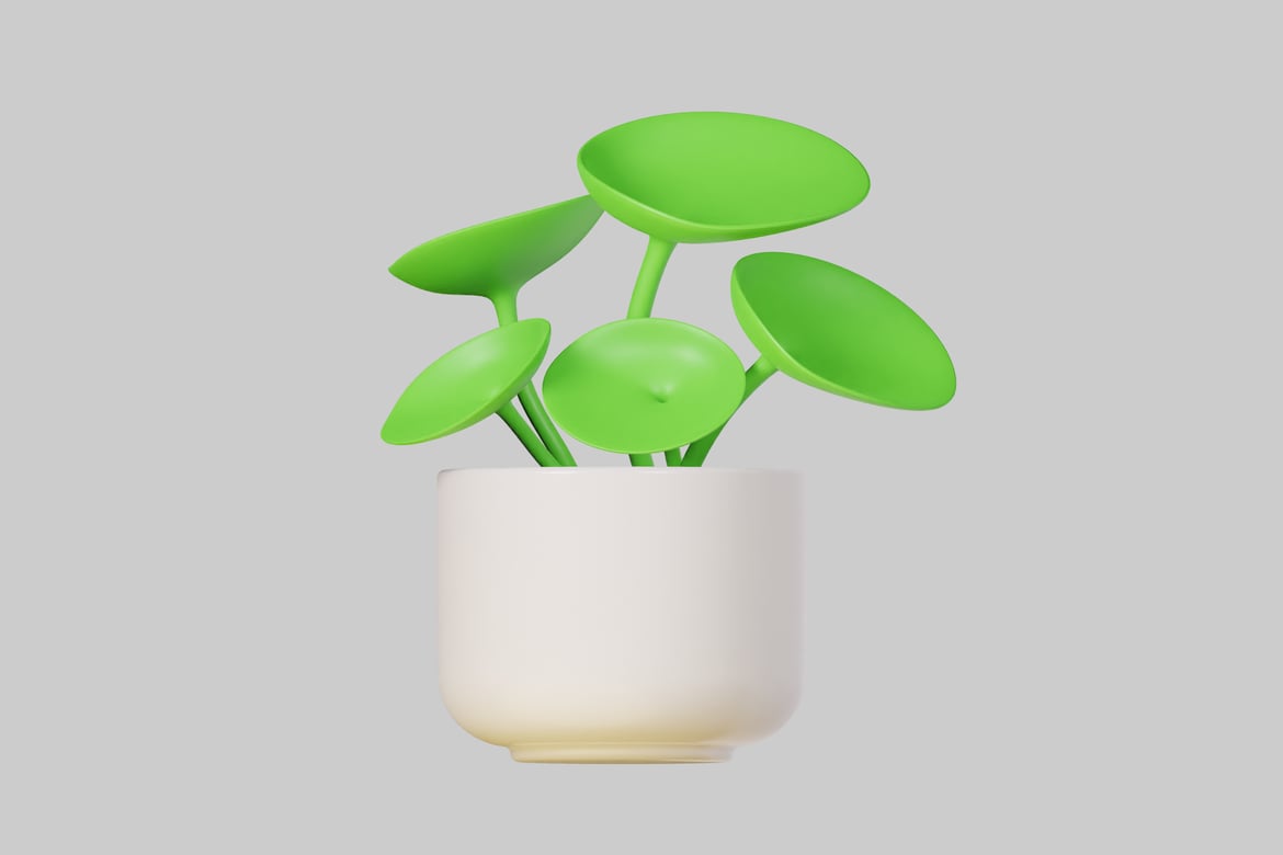 Download White pot with green leaves. 3D Model