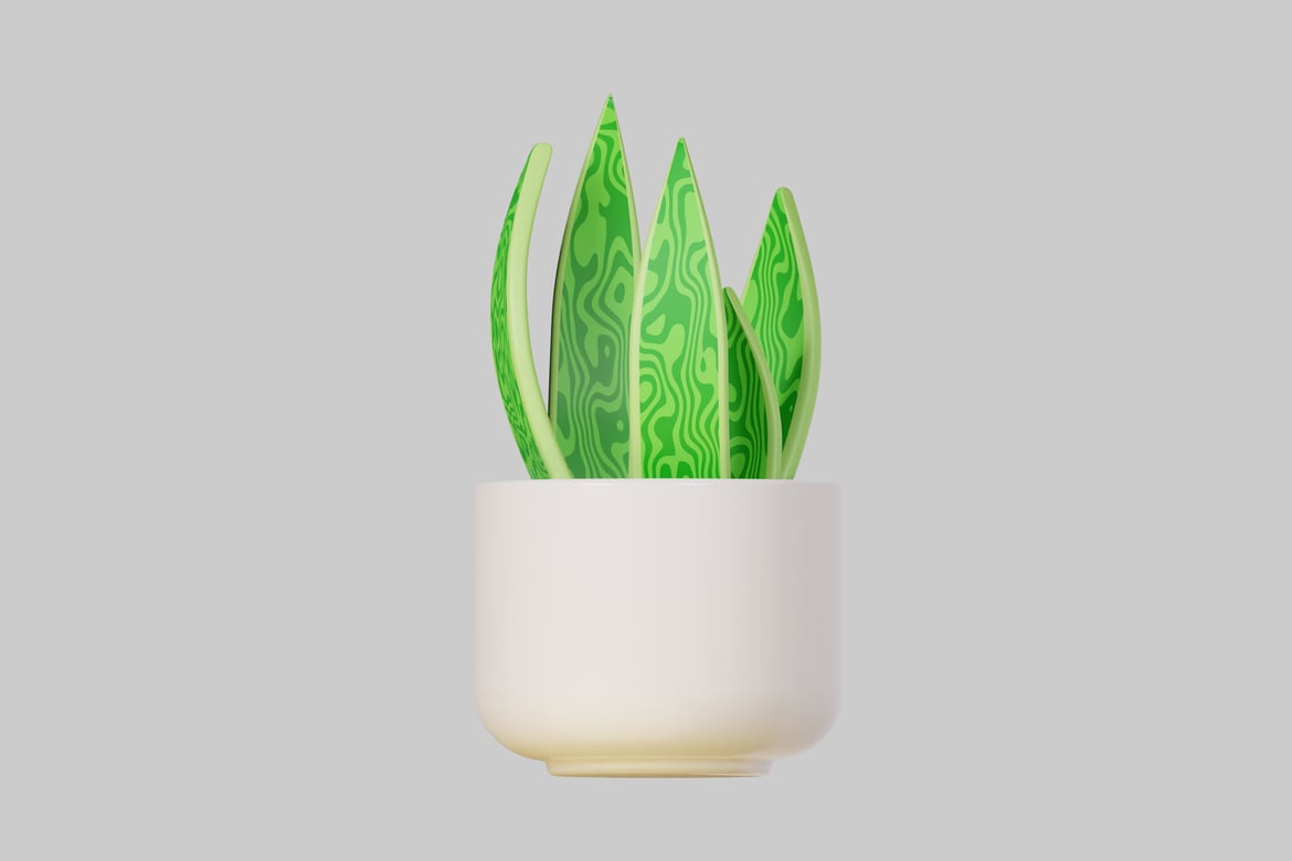 Download White pot with green plant. 3D Model