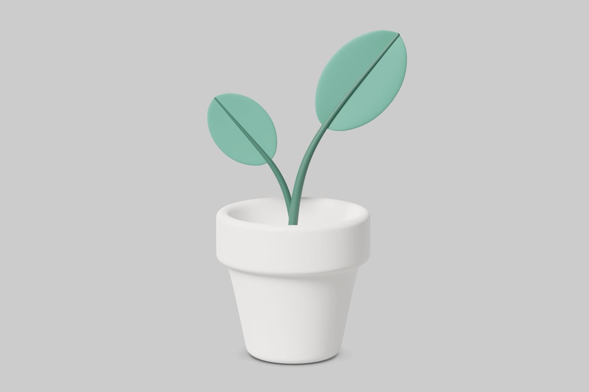 Download White pot with two leaves. 3D Model