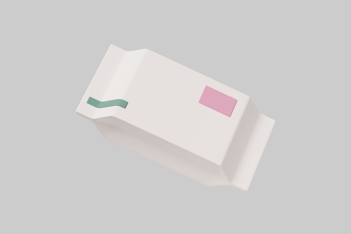 Download White rectangular prism with curved front side, light green wavy line and pink rectangle 3D Model