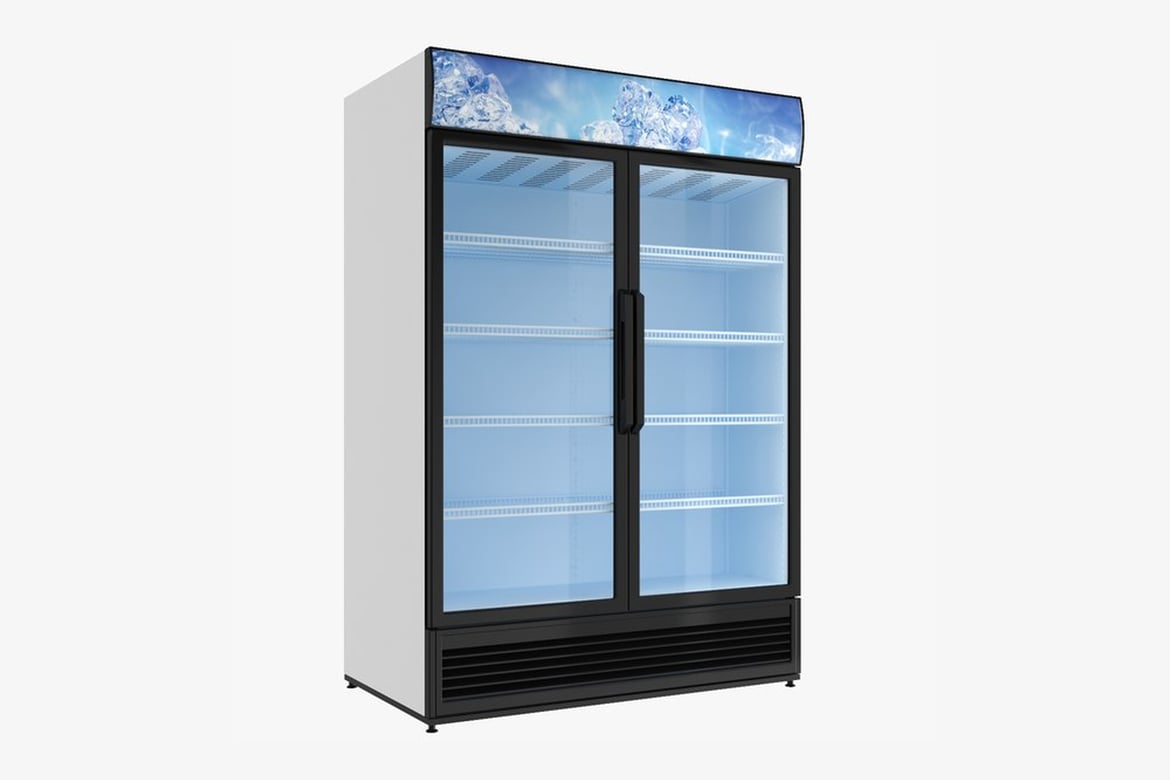 Download White Refrigerator with Glass Doors and Ice Cube Panel 3D Model