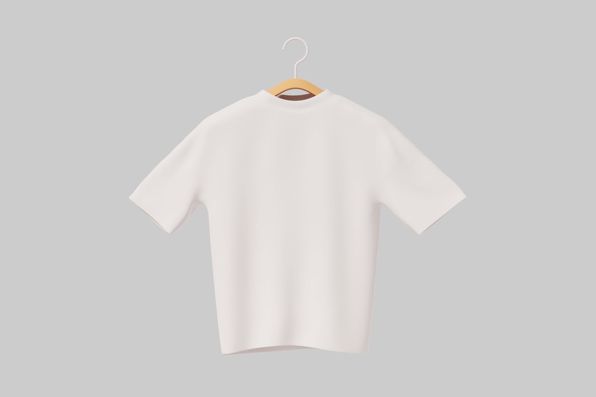 Download White short-sleeved t-shirt on a wooden hanger 3D Model