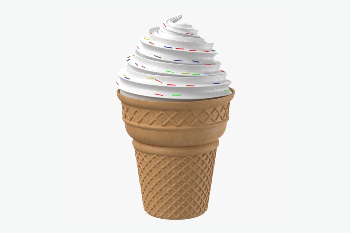 Download White Soft-Serve Ice Cream with Sprinkles in Waffle Cone 3D Model