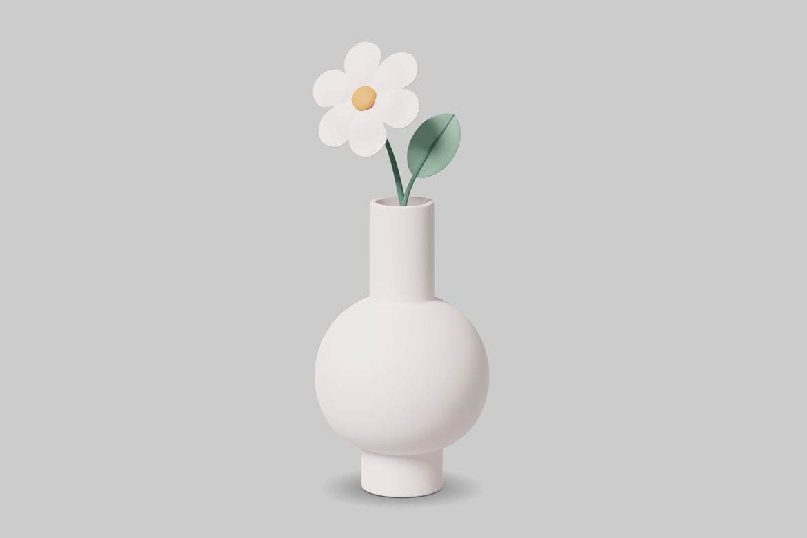 Download White vase with flower and leaf 3D Model