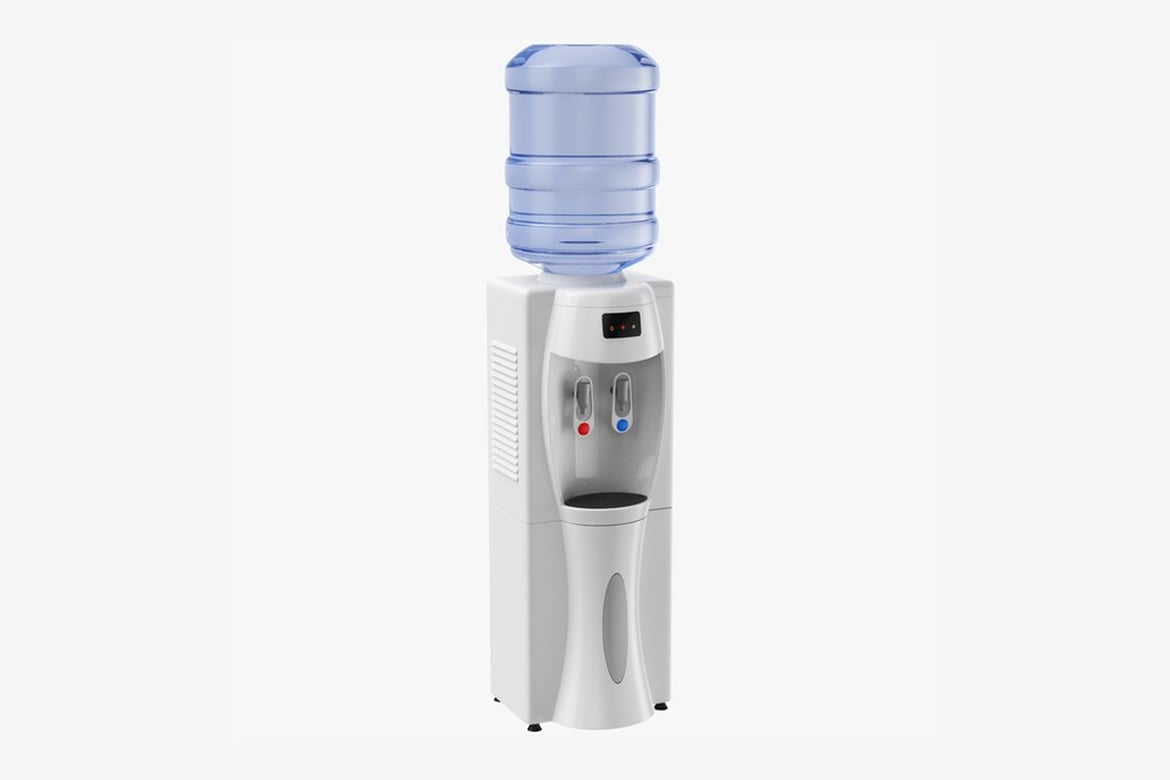 Download White Water Cooler with Blue Bottle 3D Model