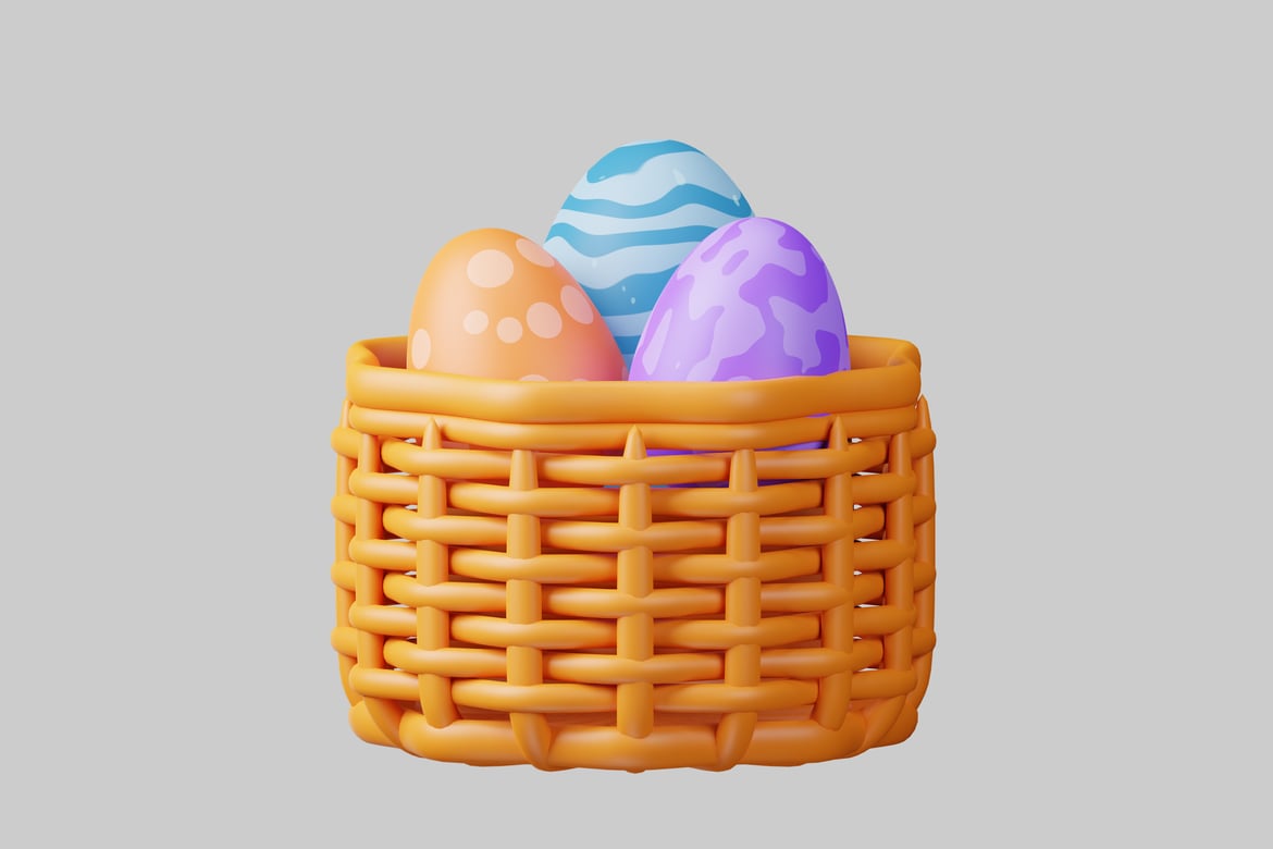 Download Wicker Basket with Three Eggs 3D Model