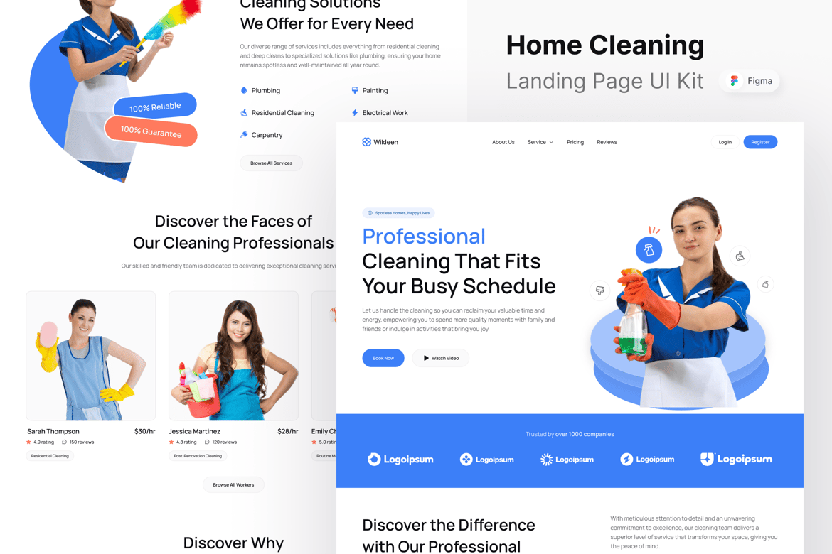 Download Wikleen - Home Cleaning Service Landing Page Figma Design