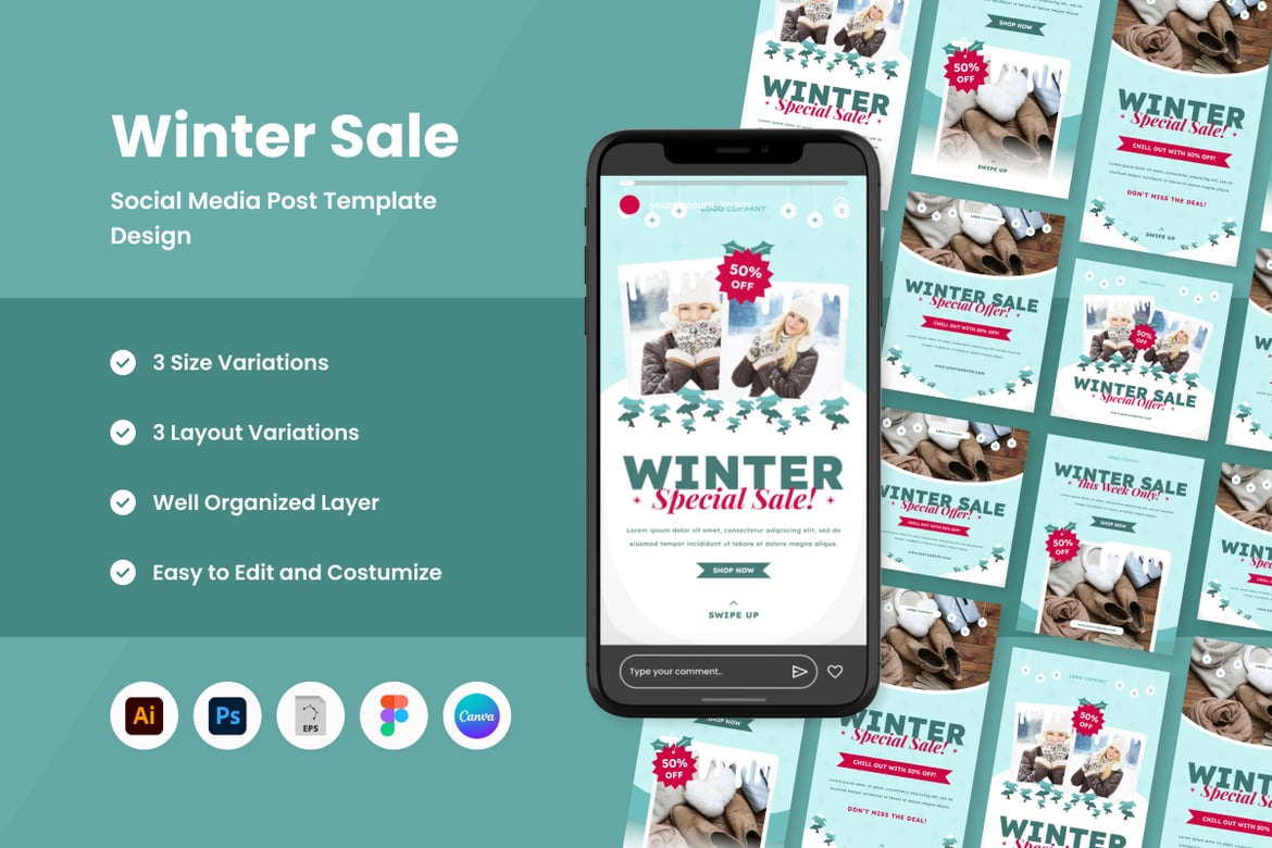 Download Winter Sale Social Media Post Template V1 Figma Design