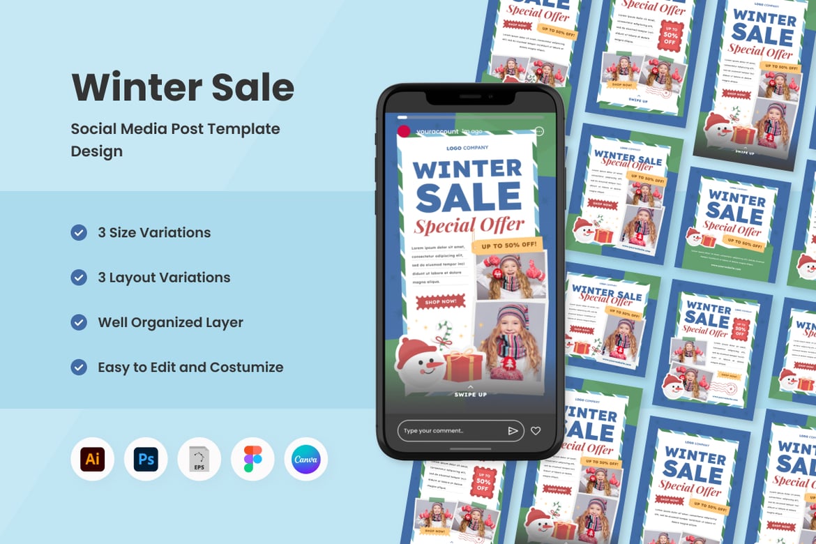 Download Winter Sale Social Media Post Template V3 Figma Design