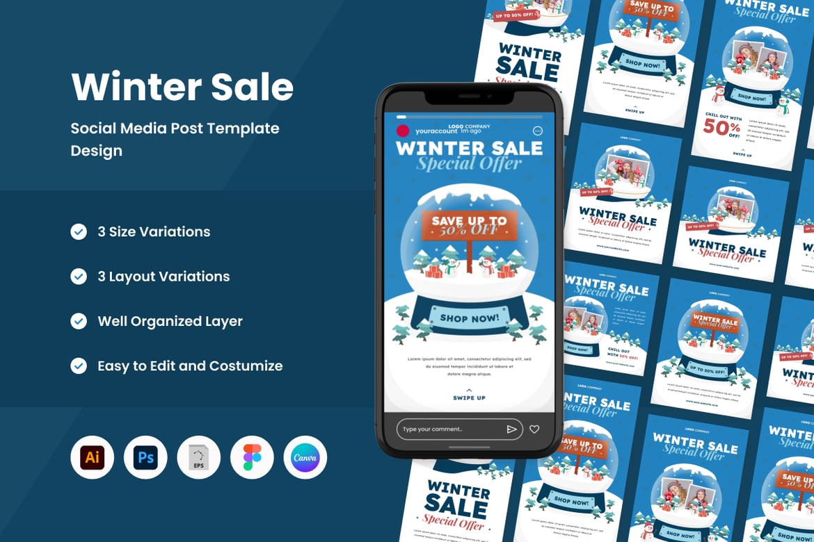 Download Winter Sale Social Media Post Template V4 Figma Design